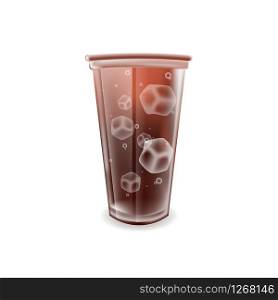 Soda ice cubes vector isolated realistic cup with bubbles, fast food drink illustration