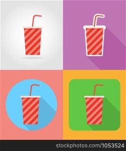 soda in a paper cup fast food flat icons with the shadow vector illustration isolated on background