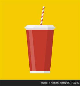 Soda paper cup icon. Cool drink concept icon. Vector illustration in flat style. Soda paper cup icon.