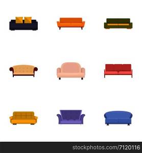 Sofa bed icons set. Cartoon set of 9 sofa bed vector icons for web isolated on white background. Sofa bed icons set, cartoon style