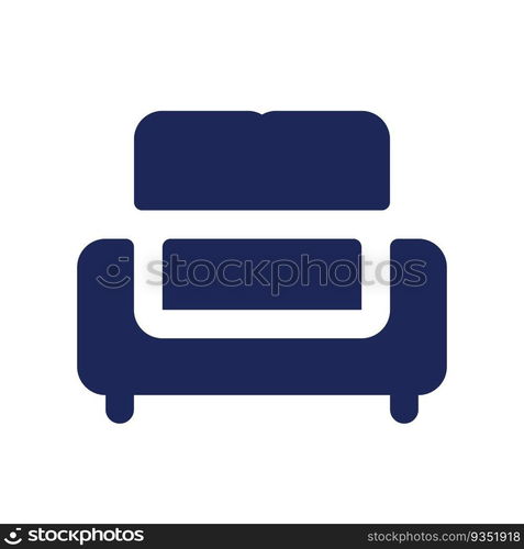 Sofa black glyph ui icon. Comfortable piece of furniture. Hotel service. User interface design. Silhouette symbol on white space. Solid pictogram for web, mobile. Isolated vector illustration. Sofa black glyph ui icon