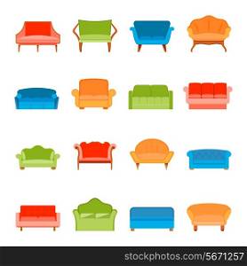 Sofa couches modern furniture icons flat set isolated vector illustration