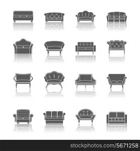 Sofa couches modern furniture interior design icons black set isolated vector illustration