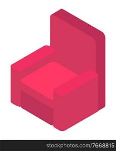 Sofa furnishing in pink color for interior of living room. Elegant style of soft furniture isolated on white. Comfortable and cosy symbol for apartment. Settee place object of interior vector. Apartment Furniture Sofa Relaxing Place Vector
