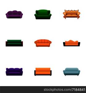 Sofa icon set. Cartoon set of 9 sofa vector icons for web design isolated on white background. Sofa icon set, cartoon style