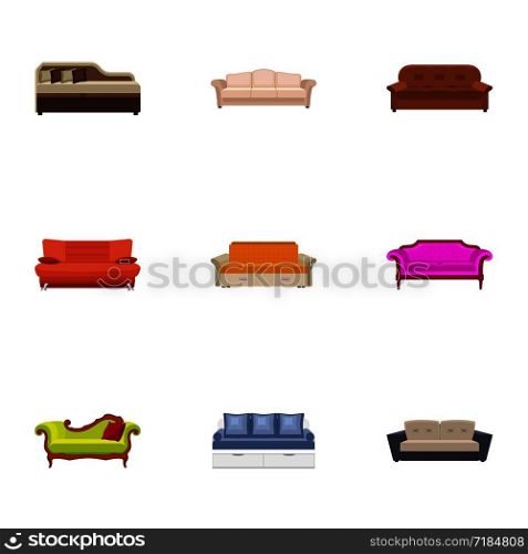 Sofa icon set. Flat set of 9 sofa vector icons for web design isolated on white background. Sofa icon set, flat style