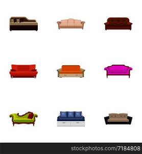 Sofa icon set. Flat set of 9 sofa vector icons for web design isolated on white background. Sofa icon set, flat style
