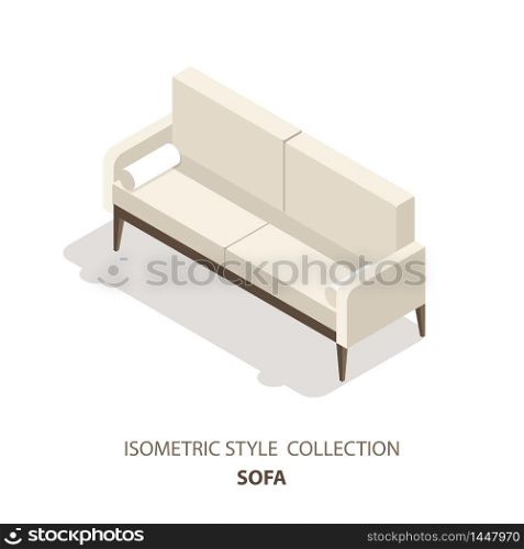 Sofa isometric icon or logo. 3d vector illustration of sofa. Isometric vector furniture.. Sofa isometric scandinavian style vector icon or logo. 3d vector illustration of sofa. Isometric furniture. Element of home interior for web design, mobile app, infographic, etc.