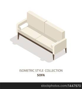 Sofa isometric icon or logo. 3d vector illustration of sofa. Isometric vector furniture.. Sofa isometric scandinavian style vector icon or logo. 3d vector illustration of sofa. Isometric furniture. Element of home interior for web design, mobile app, infographic, etc.