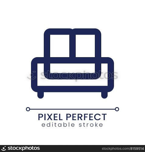 Sofa pixel perfect linear ui icon. Comfortable piece of furniture. Double bed. GUI, UX design. Outline isolated user interface element for app and web. Editable stroke. Poppins font used. Sofa pixel perfect linear ui icon