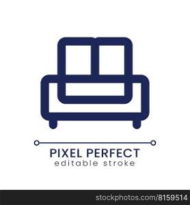 Sofa pixel perfect linear ui icon. Comfortable piece of furniture. Double bed. GUI, UX design. Outline isolated user interface element for app and web. Editable stroke. Poppins font used. Sofa pixel perfect linear ui icon