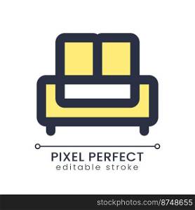 Sofa pixel perfect RGB color ui icon. Comfortable piece of furniture. Simple filled line element. GUI, UX design for mobile app. Vector isolated pictogram. Editable stroke. Poppins font used. Sofa pixel perfect RGB color ui icon