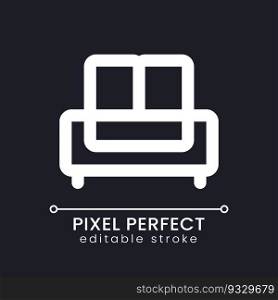 Sofa pixel perfect white linear ui icon for dark theme. Comfortable piece of furniture. Vector line pictogram. Isolated user interface symbol for night mode. Editable stroke. Poppins font used. Sofa pixel perfect white linear ui icon for dark theme