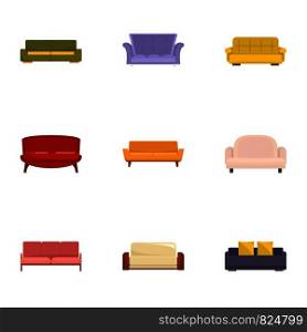 Sofa rest icons set. Cartoon set of 9 sofa rest vector icons for web isolated on white background. Sofa rest icons set, cartoon style