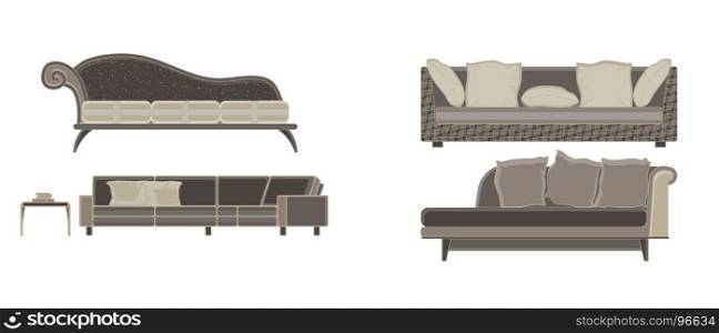 Sofa set furniture vector room interior living illustration chair flat home icon isolated design couch