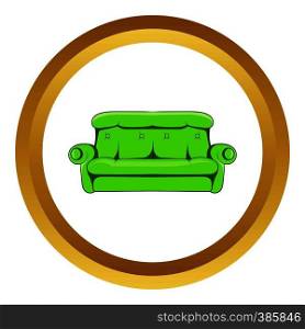 Sofa vector icon in golden circle, cartoon style isolated on white background. Sofa vector icon, cartoon style