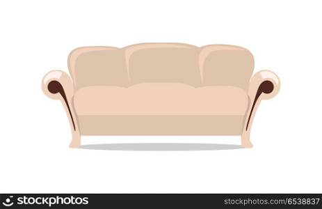Sofa vector in flat style design. Classic, comfortable leather couch illustration for apartment interior design concepts, furniture shops advertising, app icons. Isolated on white background. Leather Sofa Vector Illustration in Flat Design. Leather Sofa Vector Illustration in Flat Design