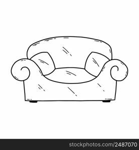Sofa with pillows. Vector doodle illustration. Living room furniture. Element interior for house.