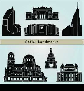 Sofia landmarks and monuments isolated on blue background in editable vector file