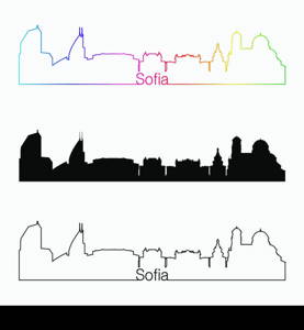 Sofia skyline linear style with rainbow in editable vector file