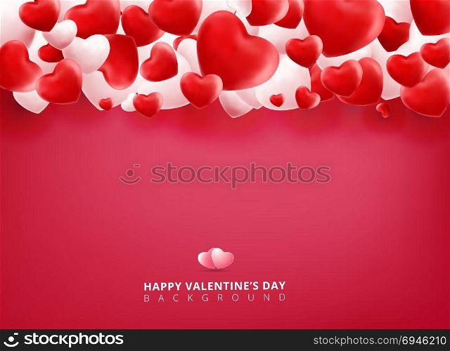 Soft and smooth red and white valentines day hearts on pink Background with copy space for greetings card. Realistic 3D vector illustration