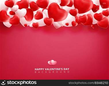 Soft and smooth red and white valentines day hearts on pink Background with copy space for greetings card. Realistic 3D vector illustration