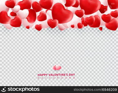 Soft and smooth red and white valentines day hearts on transparent Background with copy space for greetings card. Realistic 3D vector illustration