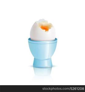 Soft Boiled Egg Illustration. Soft boiled egg in blue eggcup on white background realstic vector illustration