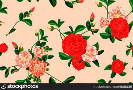 Soft camellia pattern. Cartoon illustration of soft camellia vector pattern for web design. Soft camellia pattern, cartoon style