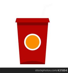Soft drink in a red paper cup with lid and straw icon flat isolated on white background vector illustration. Soft drink in a red paper cup icon isolated