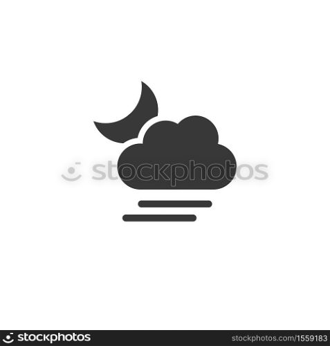 Soft fog, cloud and moon. Isolated icon. Night weather glyph vector illustration