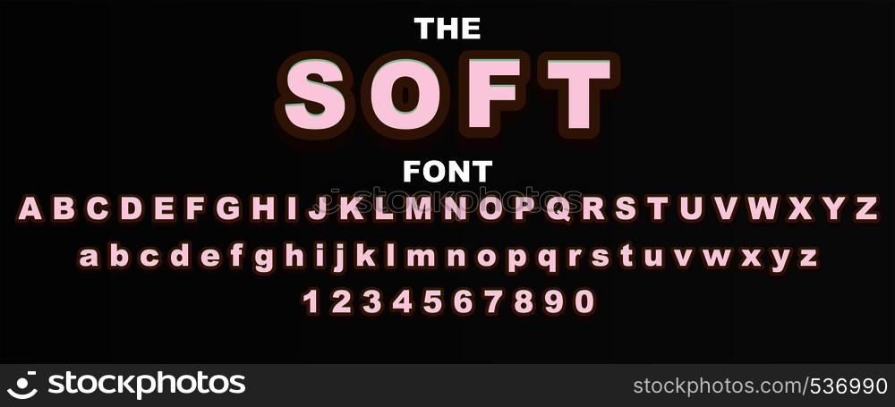 Soft font and alphabet with numbers. Vector typography letter design.