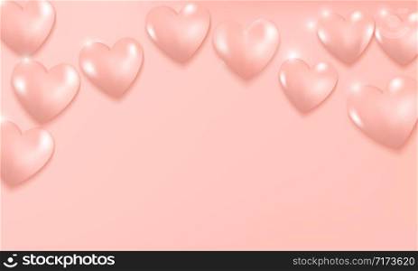 Soft hearts flying on pink background. Love, tenderness symbol. Greeting card template for Valentine's Day, Mother's Day.