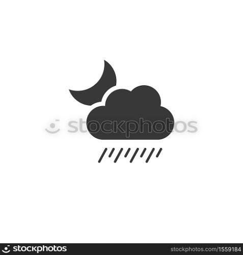 Soft rain, cloud and moon. Isolated icon. Night weather glyph vector illustration