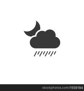 Soft rain, cloud and moon. Isolated icon. Night weather glyph vector illustration