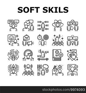 Soft Skills People Collection Icons Set Vector. Creativity And Decision Making, Understanding Body Language And Learning, Soft Skills Black Contour Illustrations. Soft Skills People Collection Icons Set Vector