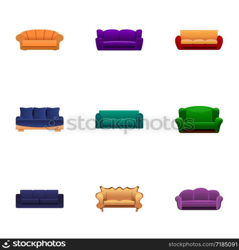 Soft sofa icon set. Cartoon set of 9 soft sofa vector icons for web design isolated on white background. Soft sofa icon set, cartoon style