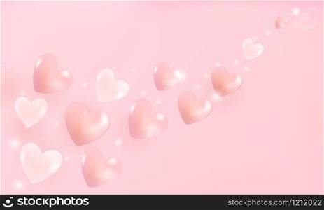 Soft sweet hearts flying on pink background. Love, tenderness symbol. Greeting card template for Valentine's Day, Mother's Day.