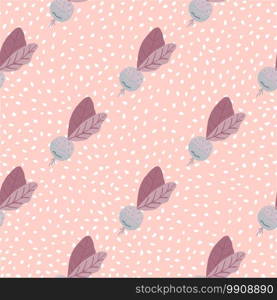 Soft tones seamless doodle patern with radish elements. Light pink background with dots. Decorative backdrop for wallpaper, textile, wrapping paper, fabric print. Vector illustration.. Soft tones seamless doodle patern with radish elements. Light pink background with dots.