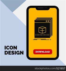 software, App, application, file, program Glyph Icon in Mobile for Download Page. Yellow Background. Vector EPS10 Abstract Template background