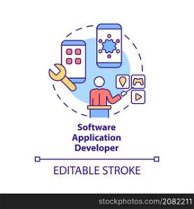 Software application developer concept icon. Mobile app programmer. Coding abstract idea thin line illustration. Isolated outline drawing. Editable stroke. Roboto-Medium, Myriad Pro-Bold fonts used. Software application developer concept icon