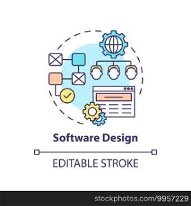 Software design concept icon. Co-design application field idea thin line illustration. Transforming user requirements into suitable form. Vector isolated outline RGB color drawing. Editable stroke. Software design concept icon