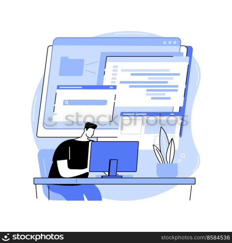 Software developer isolated cartoon vector illustrations. Smiling programmer creating software, coding process, application development, IT sector, self-employed position vector cartoon.. Software developer isolated cartoon vector illustrations.