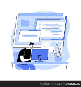 Software developer isolated cartoon vector illustrations. Smiling programmer creating software, coding process, application development, IT sector, self-employed position vector cartoon.. Software developer isolated cartoon vector illustrations.