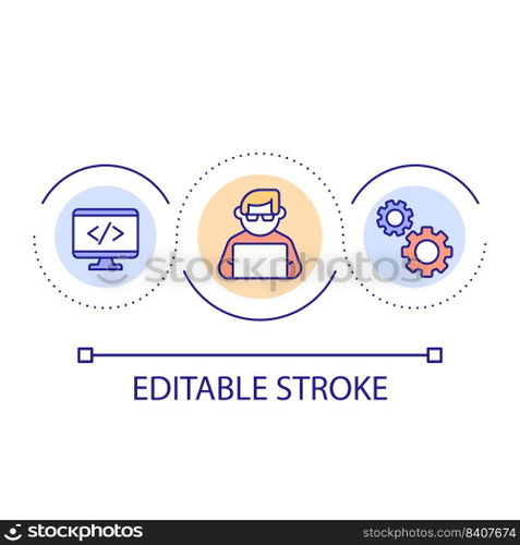 Software developer loop concept icon. Computer programming abstract idea thin line illustration. Coding. Build program. Computer science. Isolated outline drawing. Editable stroke. Arial font used. Software developer loop concept icon