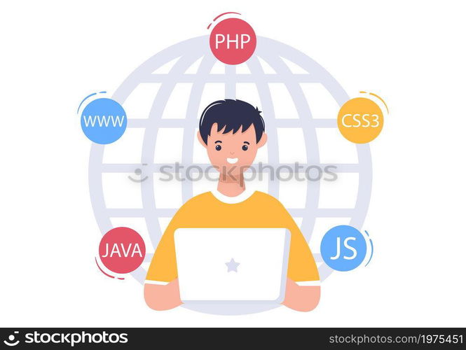 Software Development and Programming Code on Computer Vector Illustration for Technology, Engineer Team, coding, Marketing Material, Business and Presentation