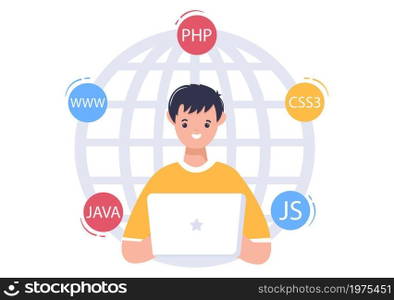 Software Development and Programming Code on Computer Vector Illustration for Technology, Engineer Team, coding, Marketing Material, Business and Presentation