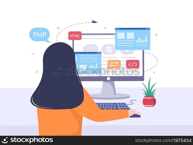 Software Development and Programming Code on Computer Vector Illustration for Technology, Engineer Team, coding, Marketing Material, Business and Presentation