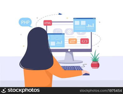 Software Development and Programming Code on Computer Vector Illustration for Technology, Engineer Team, coding, Marketing Material, Business and Presentation