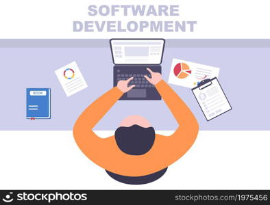 Software Development and Programming Code on Computer Vector Illustration for Technology, Engineer Team, coding, Marketing Material, Business and Presentation